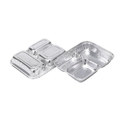 China 800ml Food Packaging Aluminum Foil Container 4 Compartment Aluminum Pan With Carton Box Outside For Disposable Use for sale