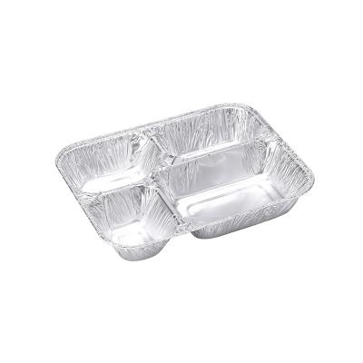 China Disposable 3 Compartment Food Wrap Medium Aluminum Foil Food Tray With Lid for sale