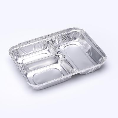 China Plastic Food Packaging Lids Or Cardboard Lid Sizes Foil Pan 23x18x3.7cm 3 Parts 1L Aluminum Foil Container 8011 Alloy for sale