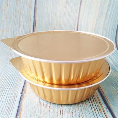 China Food 380ml Round Shape Aluminum Foil Colored Cake Baking Cup With Lid for sale