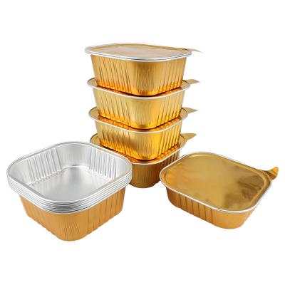 China Food Gold Colored Disposable Smooth Wall Aluminum Foil Tray Food Aluminum Containers for sale