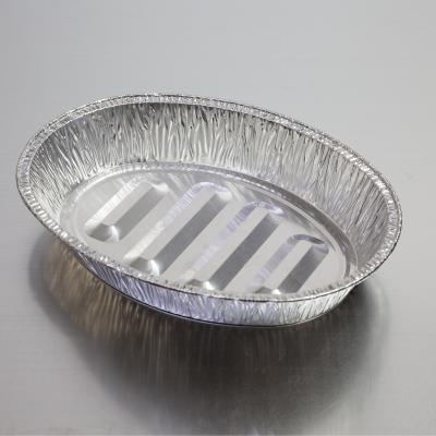 China Food Packaging Foil Tray Aluminum Foil Containers Takeaway Aluminum Oval BBQ Container for sale