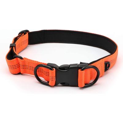 China Heavy Duty Adjustable Reflective Double Metal Padded D Ring Nylon Running Dog Collar With Buckle for sale