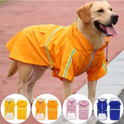 China Custom Viable Large Dog Hooded Raincoat Zipper Dog Rain Reflective Jacket In Stock for sale