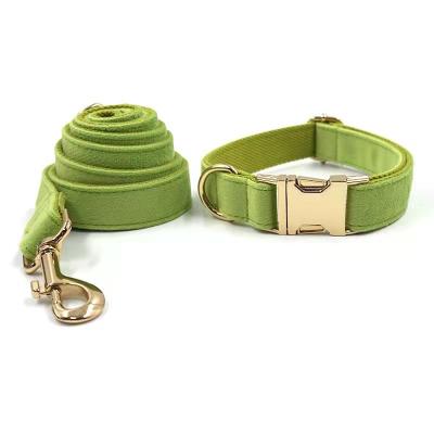 China Luxury Custom Green DETACHED Velvet Dog Collar Leash Set with Metal Buckle for sale