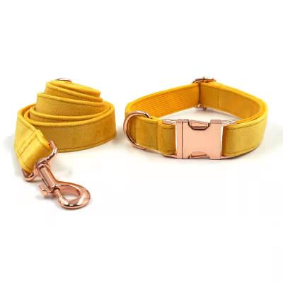 China Laser Logo Luxury Solid Color Velvet Dog Collar DETACHED Leash with Rose Gold Buckle for sale