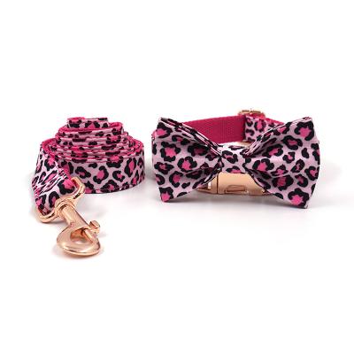 China Classic DETACHED Pink Leopard Print Dog Collar Leash Bow with Rose Gold Hardware for sale