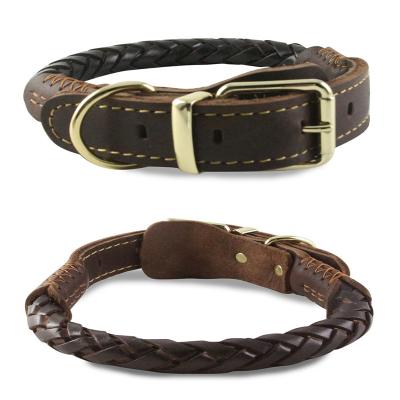 China Factory Wholesale DETACHED Luxury Adjustable Genuine Cowhide Woven Dog Collar for sale