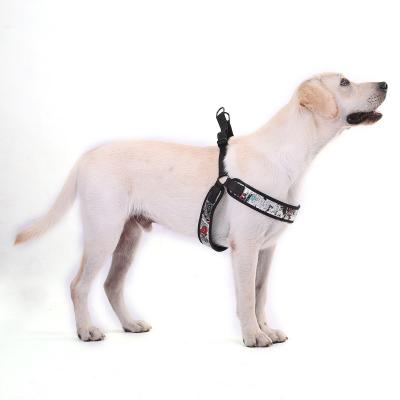 China Manufacturer Customized Reflective Adjustable Pattern Padded PU Leather Dog Harness for sale