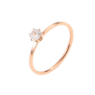 China The new FASHIONABLE hot-selling simple ultra-fine six-claw zircon simple ring, mounted gold titanium steel female ring jewelry for sale