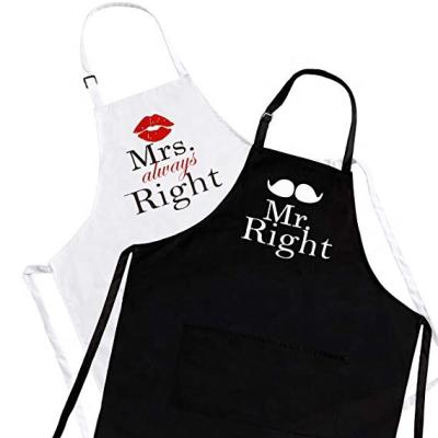 China Custom Bib Apron Cheap Price Aprons Mr. Right And Mrs. Always Just Couple Kitchen Cooking Aprons for sale