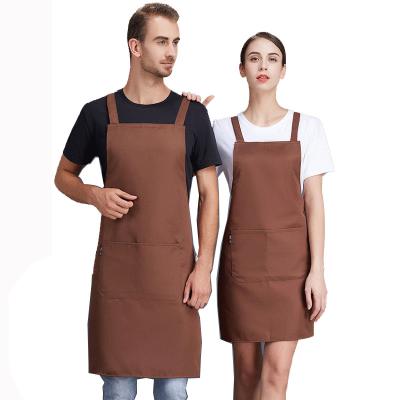 China Japanese Cotton Bib Apron Solid Color Soft Andage Aprons Double Long Cleaning Pockets Cooking Aprons for sale