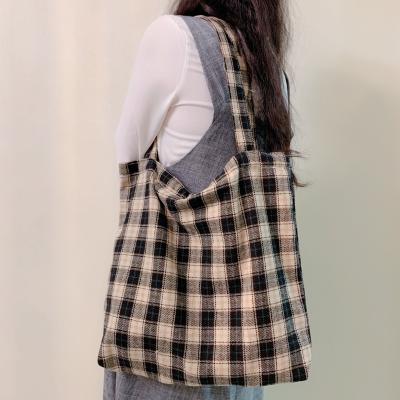 China 100% Large Eco-friendly Cotton Custom Canvas Shopping Bag Checkered Canvas Tote Bag for sale