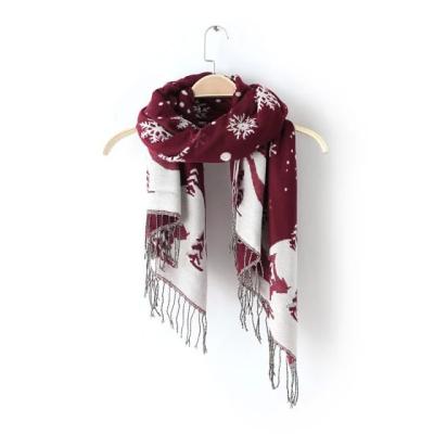 China Double Sided Feeling Soft Touch Christmas Day Snowflake Custom Castle Jacquard Cashmere Tassel Scarf Shawl for sale