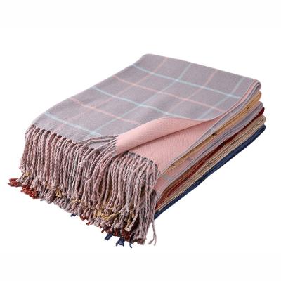 China Wholesale soft touch feeling long cashmere fringe men's and women's cashmere scarf plaid for sale