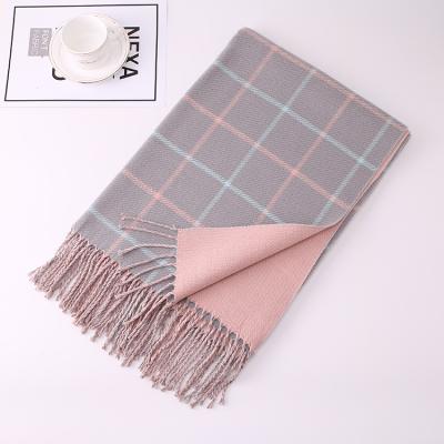 China Soft Touch Feeling Cashmere Wholesale Tassel Women Scarf Winter Square Lattice Shawl for sale