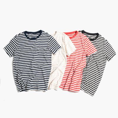 China Viable Custom Oversized T Shirt Men Drop Shoulder Striped Short Sleeve T Shirt Wholesale for sale