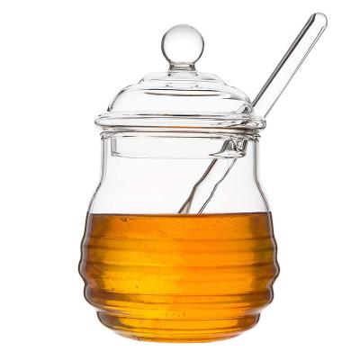 China Glass Honey Jar Freshness Preservation with Dipper and Lid Container Jar Dispenser for Home Kitchen Jam Maple for sale