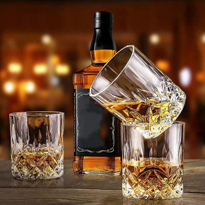 China Stud Diamond Whiskey Glasses Crystal Rock Lead Free Old Fashioned Twisted Shot Glass Whiskey Mug For Cocktail Party for sale