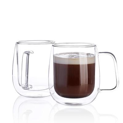 China Wholesale 150/250/350ml Viable Borosilicate Double Wall Tea Coffee Milk Mug Thermo Insulated Clear Glass Mug With Handle For Cappuccino for sale