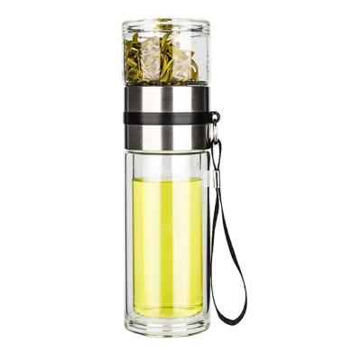 China Wholesale Custom Viable Plain Borosilicate 2021 Double Wall Desert Cup Tea Infuser Glass Bottle With Lid for sale