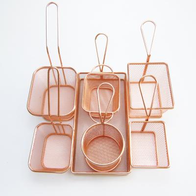 China Mini Stainless Steel Factory Chips Rectangle Wire Chips Fry Basket Viable Gold Color Rose for sale