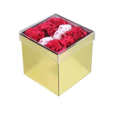 China Hot Recycled Acrylic Materials Flower Acrylic Gift Box Gold Mirror Sheet Rose Box for sale