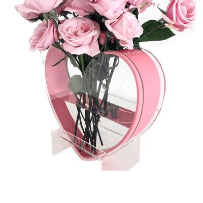 China Factory Wholesale Heart Shape Rose Vase Box Hot Acrylic Flower Stand For Table for sale