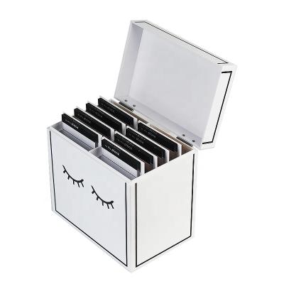 China Privated Luxury White Custom Acrylic Lash Tile Trays Organizer Boxes Eyelash Box With Metal Hanger for sale