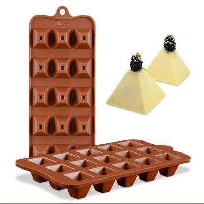 China Reusable Silicone Chocolate Mold 15 Caves Silicone Pyramid Cake Mold Viable Handmade Silicone Soap Mold for sale