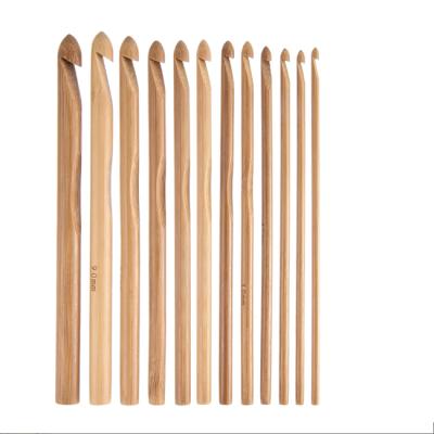 China Durable 12 Pieces 3 To 25 Mm Wooden Bamboo Crochet Hooks Set Knitting Needles Handcrafted for sale