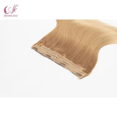 China Wholesale Good Quality 100% Natural Straight Human Hair Double Drawn Halo Hair Extensions For Woman for sale