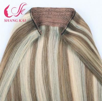 China Wholesale Good Quality 100% Natural Straight Human Hair Double Drawn Halo Hair Extensions For Woman for sale