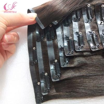 China PU Clip Ins Remy Human Hair Extensions Straight Seamless Full End for sale