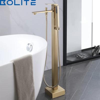 China Modern Freestanding Brass Shower Bathtub Floor Waterfall Faucet Vertical Bathtub Faucet for sale