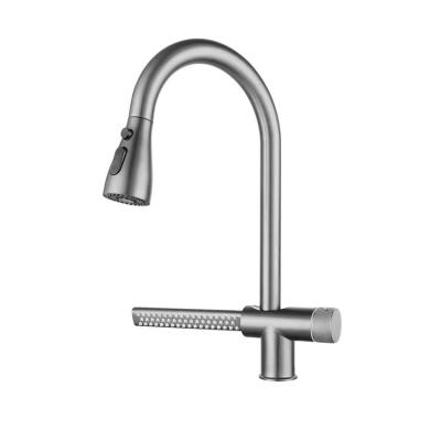 China Electric Faucets 304 Stainless Steel Waterfall Faucet Hole Cold And Hot Brushed Single Rotatable Kitchen Faucets for sale