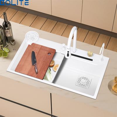 China With Faucet Custom Made Nano Black Single Bowl 304 Stainless Steel Kitchen Sink Waterfall Kitchen Sink for sale