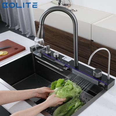 China With Faucet Metal Kitchen Pull Down Kitchen Sink Stainless Steel Waterfall Smart Multifunctional Modern Kitchen Sink for sale