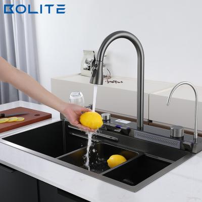 China With Faucet Black Nano Stainless Steel Simple Modern Waterfall Kitchen Pull Down Smart 304 Stainless Steel Kitchen Sink for sale