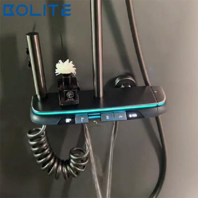 China With Sliding Bar Newly Designed Exposed Copper Shower Mixer Led Luminous Constant Temperature Bathroom Shower Faucet for sale