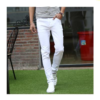 China Skinny White Color Stretch Slim Fit Fade Proof Men's Fashion Leg Jeans Straight Pants for sale