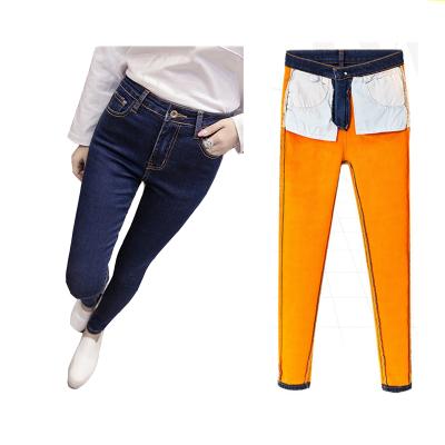 China Colored Fade Proof Womens Winter Jeans Chunky Skinny Pants Shear Thin Stretch Striped Warm Jeggings for sale