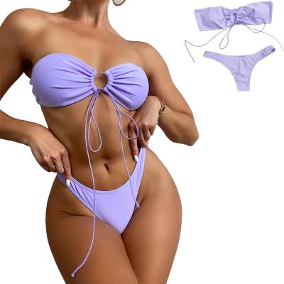 China Anti-Bacterial Ruiyi Strapless bikini set sexy Drawstring swimwear women bathing suits for sale