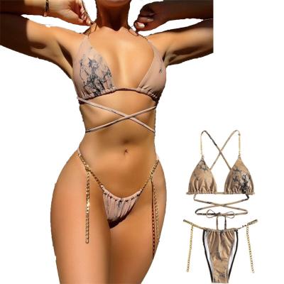 China Anti-Bacterial Ruiyi Sexy Lace-up Bikini Chain Swimwear sexy thong swimsuit 2 piece bathing suit for sale