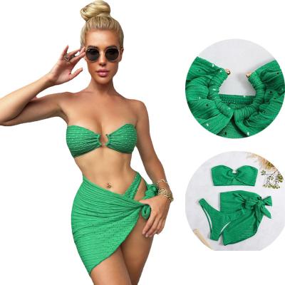 China Anti-Bacterial Ruiyi 2023 New Swimwear Beach Half skirt bathing swimsuit Tube Top Bikini  3 piece swimsuit for sale