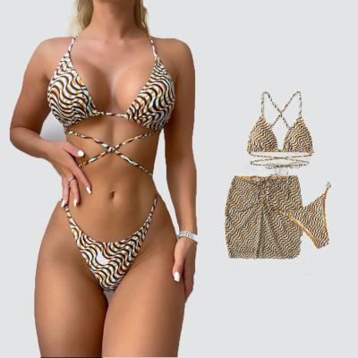 China Plus Size RUIYI Sexy Three Piece Bikini Cross swimming suits dress for women 2023 sun swimwear beachwear and cover for sale