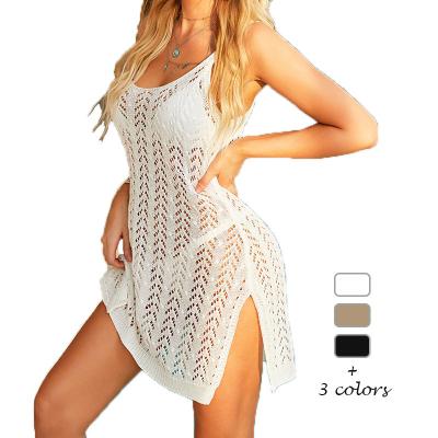 China Anti-Bacterial RUIYI Women's Short Dress Knitted Sexy Hollow Out White Beach Wear Dress women beach dresses for sale