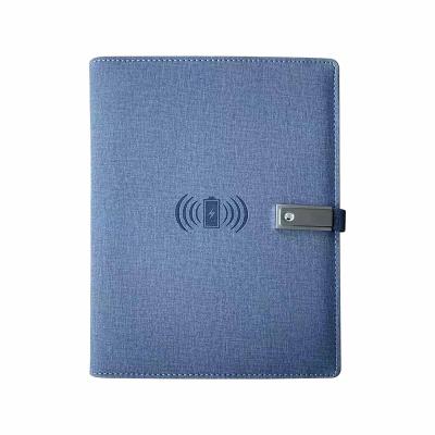 China Customized Printed Business Gift A5 PU Leather Diary Charger Power Bank Wireless Notebook With USB for sale