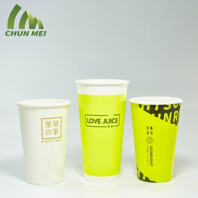 China Disposable Eco-Friendly Stocked Biodegradable Custom Printed Single-Layer Coated Milk Tea Coffee Logo Soy Disposable Take-Out Paper Cup for sale