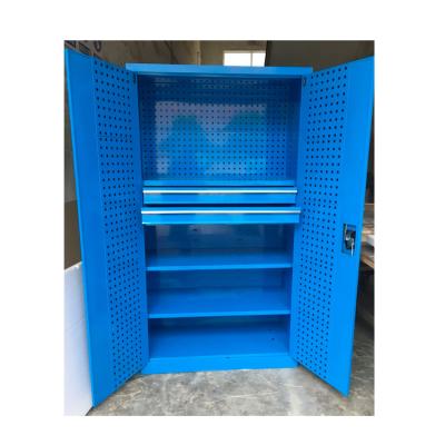 China Durable Hanging Square Hole Metal Tool Storage Cabinet Board Storage Hanging Tool Cabinet with 2 Drawers for sale